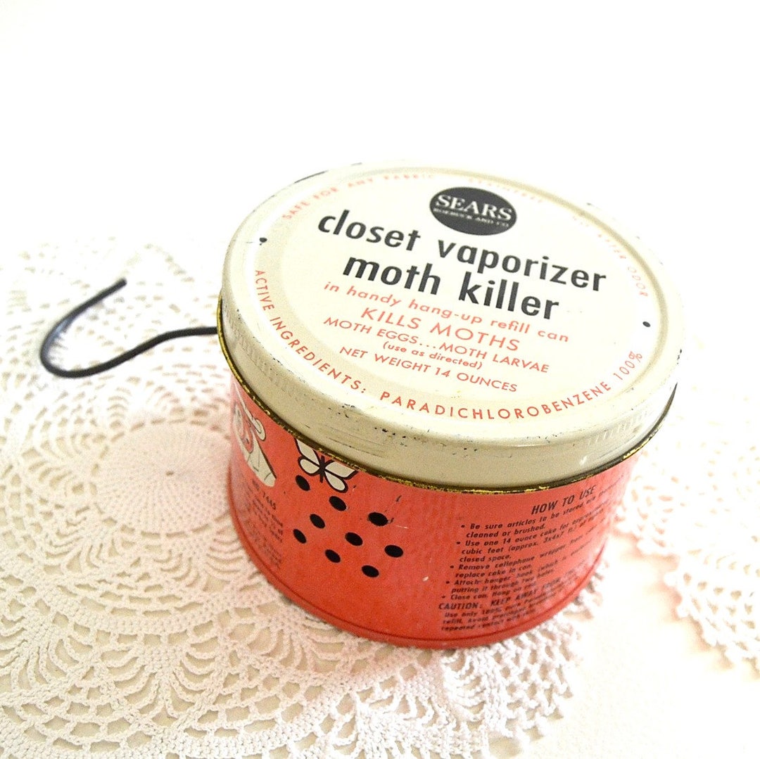 Vintage Closet Moth Killer Container Vintage Tin Moth Repellent Tin