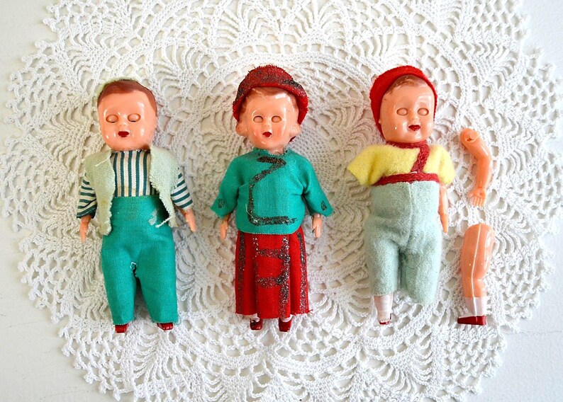 Vintage THREE Small Celluloid Sleepy Eye Dolls Etsy