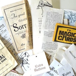 vintage paper ephemera glove inserts button bags bank bag stocking mending instructions game rules