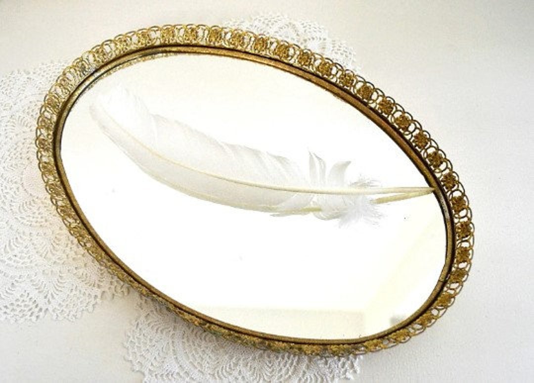Vintage Ormolu Vanity Tray Mirrored Tray Ornate Gold Frame Etsy