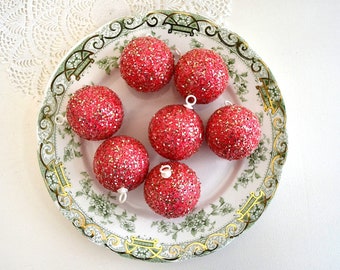 vintage FIFTEEN red glittered christmas ornaments round red gold and silver glittered styrofoam christmas ornaments