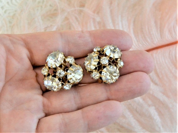 vintage rhinestone clip on earrings clear rhinest… - image 5