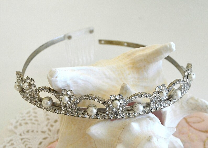 vintage rhinestone pearl tiara prom crown clear rhinestone bridal tiara wedding tiara crown dress up tiara