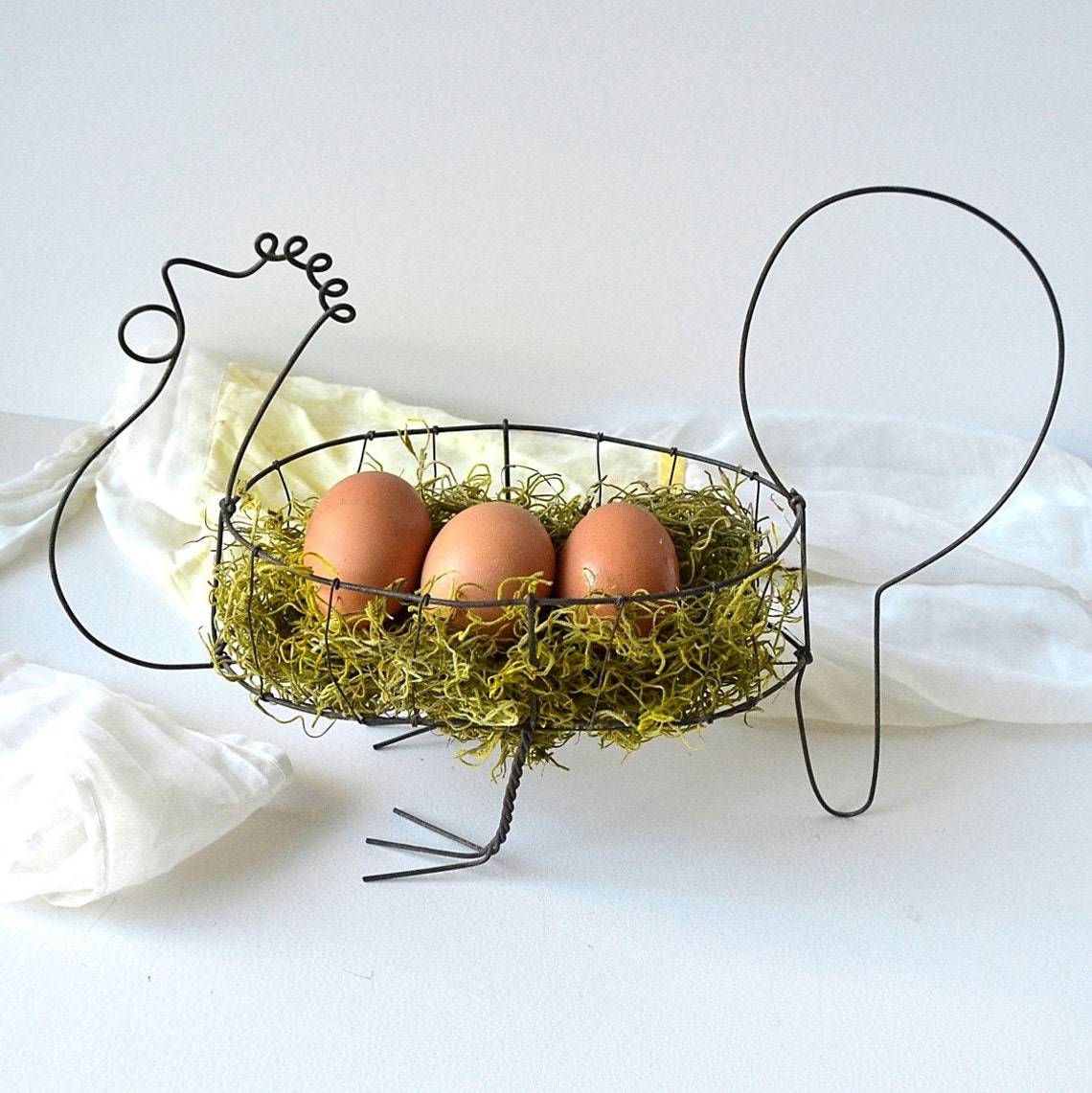 Vintage Chicken Hen Rooster Wire Egg Basket Farm Basket Food Etsy