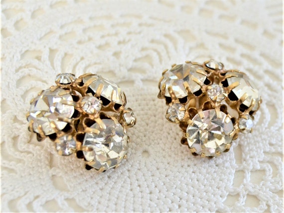 vintage rhinestone clip on earrings clear rhinest… - image 2