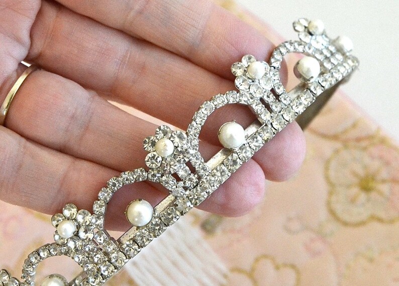 vintage rhinestone pearl tiara prom crown clear rhinestone bridal tiara wedding tiara crown dress up tiara