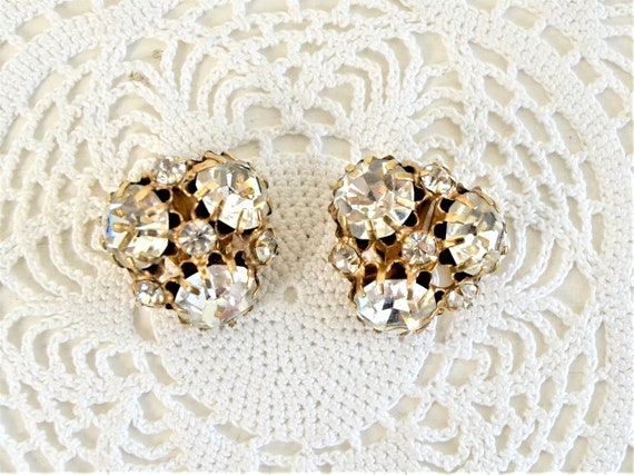 vintage rhinestone clip on earrings clear rhinest… - image 1