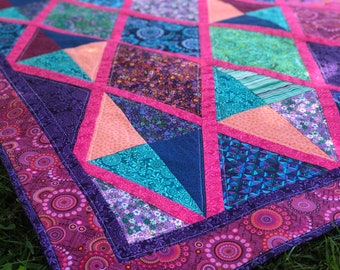 Pink/Teal/Purple/Orange Diamond Quilt/colorful/diamonds/bedspread/blanket/throw/quilted/Free Shipping