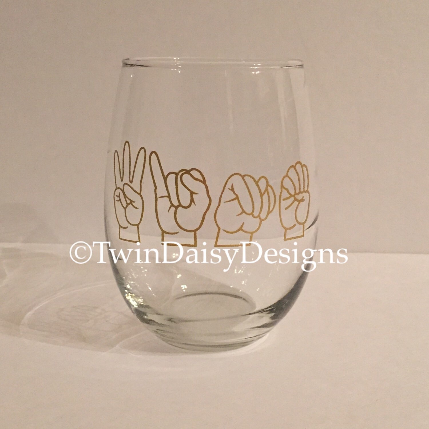 Stemless wine glass in sign language ASL Etsy