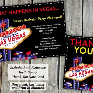Las Vegas Birthday OR Bachelor/Bachelorette Party Invitation + Thank You Notes | Editable PDF Instant Download | Edit & Print In Minutes!
