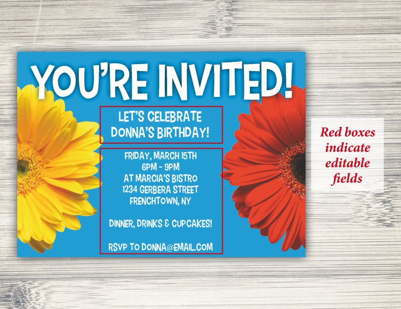 Gerbera Daisy Colorful Party Invitation Thank You Notes Etsy