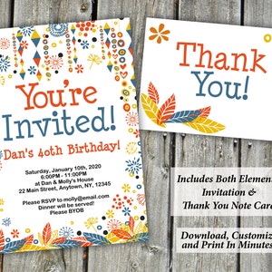 Retro Ornate Birthday and/or Party Invitation | Invitation + Thank You Notes | Editable PDF Instant Download | Edit & Print In Minutes!