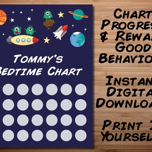 Simpatici alieni nello spazio Grafico della buonanotte / Progresso grafico + Ricompensa buon comportamento / Personalizza + Stampa Download istantaneo!
