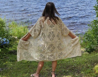 Handgefertigter Kimono-Cardigan aus Baumwolle - Boho Festival Duster