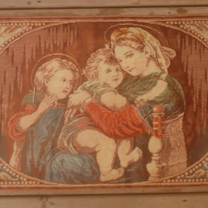 Vintage Madonna and Child Tapestry Wall Hanging - Vintage Virgin Mary & Children Wall Tapestry -  Religious Decor - Madonna della Seggiola