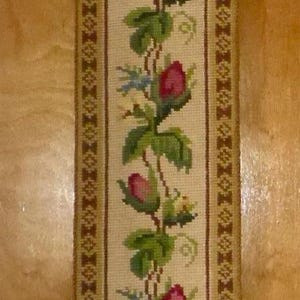 Vintage Danish Needlepoint Bell Pull with Brass Hardware - MCM Hand Made Needlepoint Tapestry Wall Decor Brass Hardware - 1970's Wall Decor