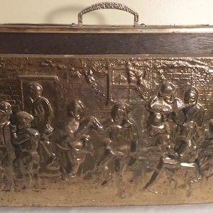 Vintage Hammered Brass Magazine Rack - Vintage Embossed Brass Magazine Box - Vintage Medieval Themed Hammered Brass Magazine Rack