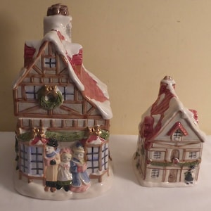 Fitz and Floyd Dicken&#39;s Cookie Jar and Sugar Jar - 2 Vintage Fitz & Floyd Dicken&#39;s Covered Jars - FF Dicken&#39;s Village Cookie/Sugar Jars