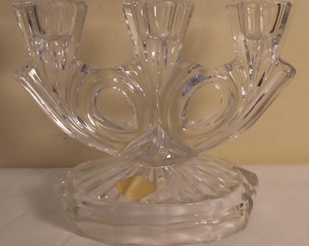 Vintage 3 Branch Genuine 24% PbO Lead Crystal Candlestick Holder Made in Western Germany - Wedding Candelabra - Crystal Candlestick
