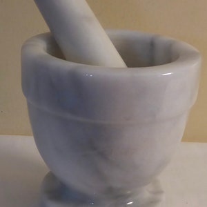 Vintage White & Grey Marble Mortar and Pestle - Vintage Marble Mortar and Pestle - White Marble Mortar and Pestle - Mortar and Pestle