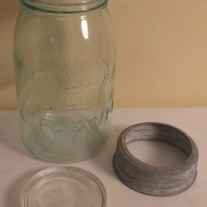 Antique Dominion Glass Crown 1 Quart Green Canning Jar - Vintage Crown Green Canning Jar - Old Canning Jar - Grandma&#39;s Canning Jar #4