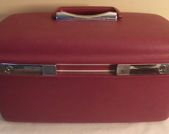 Vintage Samsonite Luggage Hard Case Burgundy Travel Make-Up Case - 1960's MCM Samsonite Travel Case - Vintage Samsonite Luggage