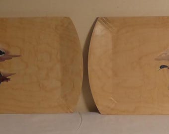 2 Vintage Haskelite Mfg. Corp. Chicago Serving Trays - 2 Vintage Mallard Duck Haskelite Serving Trays - 1960's Hakelite Serving Trays