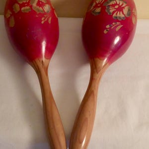 Set of Vintage Hand Crafted Wooden Maracas - Set of Large Wooden Hand Crafted Maracas - Percussion Instrument - Wood Shakers