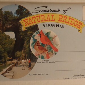Livret/dossier de cartes postales dépliant vintage Souvenir de Natural Bridge Virginia - Cartes postales vintage Natural Bridge Virginia