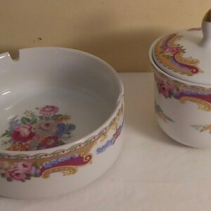 2 Pieces of Vintage T. Limoges Depos Porcelain-Vintage T. Limoges Depos Covered Condiment Bowl/Trinket Bowl-Vintage T. Limoges Depos Ashtray