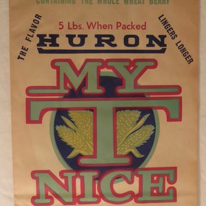 Vintage 5 LB My T Nice Toasted Flaked Wheat Berries James Wilson & Sons Limited Fergus Ontario Packaging Bag - 1930&#39;s Advertising