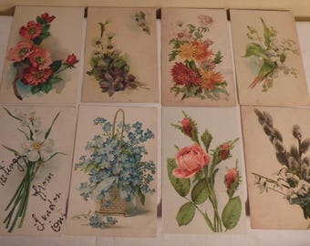 8 Antique Floral Post Cards Circa Early 1900's - 8 Early 1900's Post Cards - Antique Post Cards - Antique German Post Cards - Old Post Cards