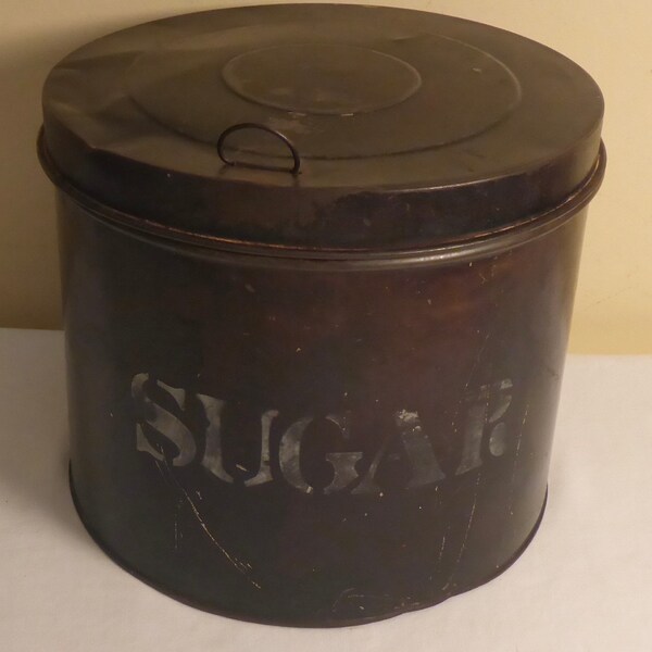 Antique Metal Sugar Container - Antique Metal Sugar Canister - Antique Farmhouse Chic - Antique Kitchen - Primitive Kitchen