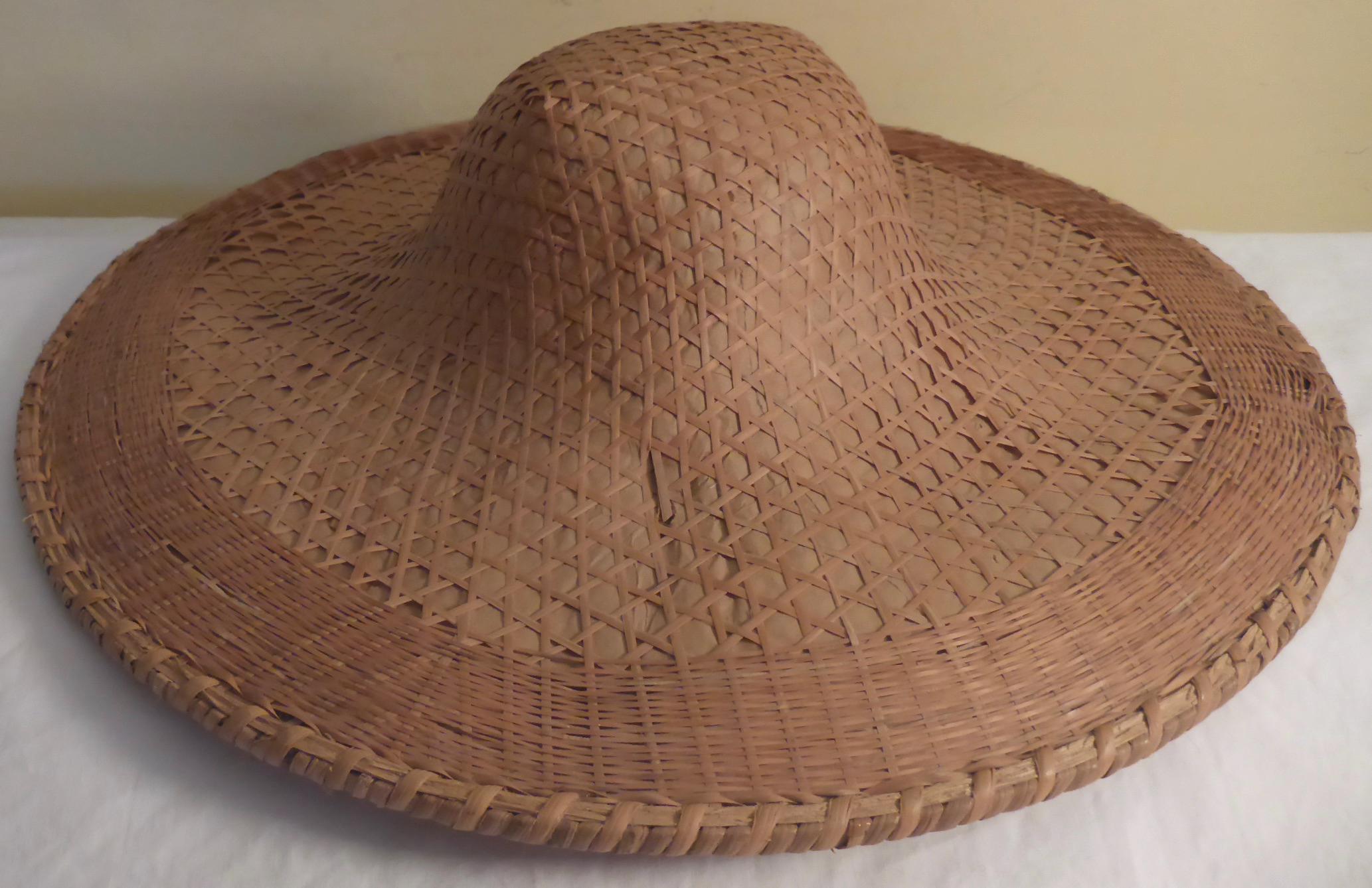 Vintage Asian Wicker Hat - Vintage Asian Bamboo Conical 