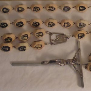 62&quot; Wall Rosary with Large Plastic Imprinted Beads - Unique X-Long Wall Rosary with Large 15 Sided  Decorated Beads - Religious Wall Rosary