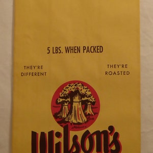 Vintage 5 LB Wilson&#39;s Quick Cooking Roasted Oats James Wilson & Sons Limited Fergus Canada Packaging Bag - 1930&#39;s Advertising