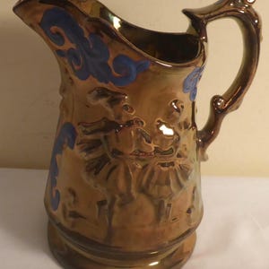 Antique Charles Allerton Staffordshire England Copper Luster Pitcher - Charles Allerton Copper Lustre Pitcher Dancing Couple Circa 1890