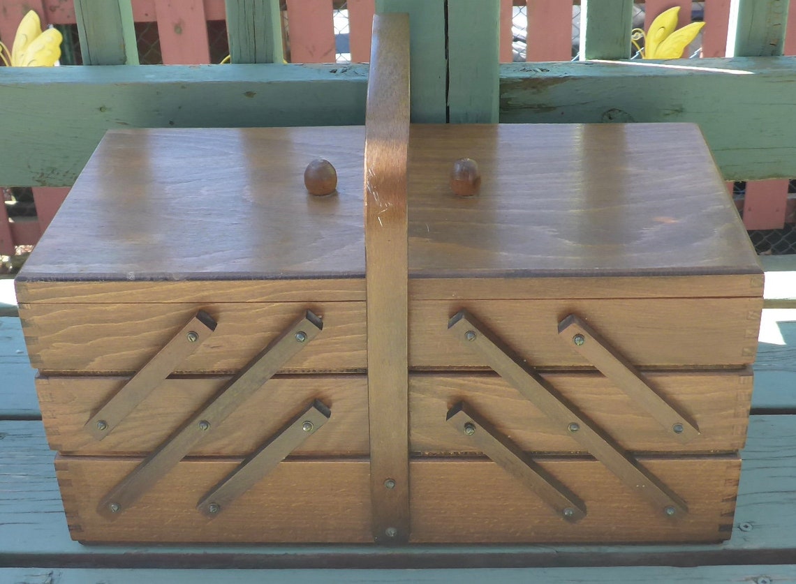 Vintage Accordion Style Wooden Sewing Boxvintage 3 Tier Etsy Canada