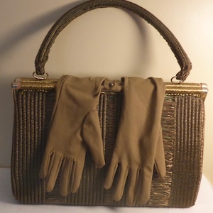 1960&#39;s Straw Hand Bag made in Italy for Artel Montreal Canada & Matching Gloves - Vintage Artel Montreal Canada Straw Purse made in Italy