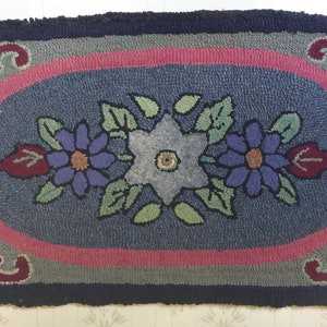 Antique Floral Hooked Rug - 37&quot; x 21 1/2&quot; - Antique Decor - Country Chic Decor - Country Decor - Hand made Hooked Rug - Hooked Rug