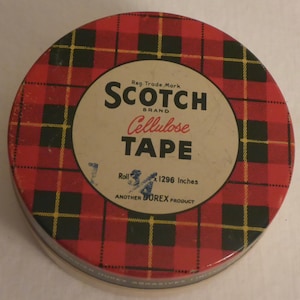 Vintage Tartan Scotch Brand Cellulose Tape Tin made in Canada by Canadian Durex Abrasives Limited Brantford Ontario - Vintage Office