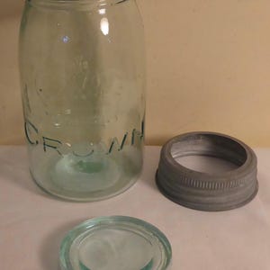 Antique Dominion Glass Crown 1 Quart Green Canning Jar - Vintage Crown Green Canning Jar - Old Canning Jar - Grandma&#39;s Canning Jar #3
