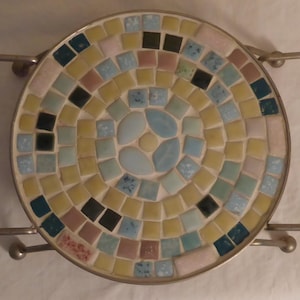 Vintage Mosaic Tile Plate on Metal Stand  - MCM Mosaic Tile Trivet - 1960&#39;s Decorative Mosaic Tile Trivet - Retro Decor - MCM Decor