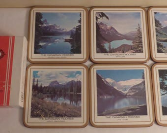 Set of 6 Vintage The Canadian Rockies Pimpernel Coasters in Original Box - 1980's Pimpernel Coasters The Canadian Rockies