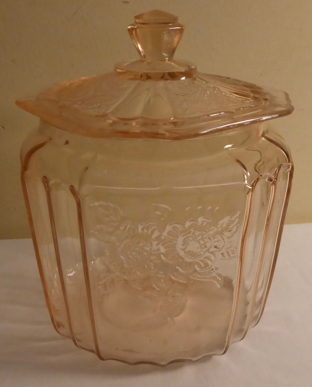 1930's Anchor Hocking Pink Depression Glass Cookie Jar Anchor Hocking