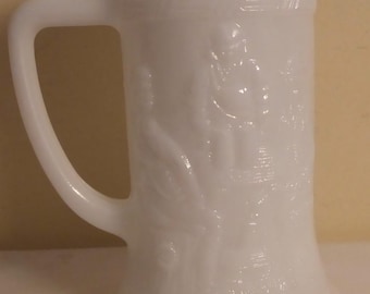 Vintage Federal Glass Milk Glass Beer Stein-1950's Federal Glass Embossed Milk Glass Beer Stein-Milk Glass-Vintage Barware (6 Available)
