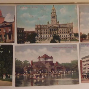 6 nieopublikowanych antycznych pocztówek z Detroit w stanie Michigan z lat 1900. - 6 pocztówek z Detroit w stanie Michigan z epoki wiktoriańskiej - pocztówki z Detroit w stanie Michigan 1
