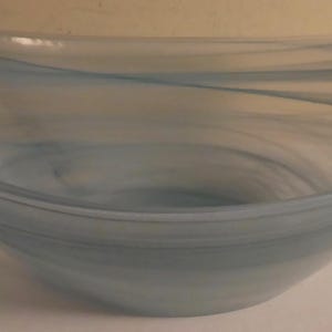 Vintage Hand Blown Light Blue Swirl Art Glass Decorative Oval Bowl - Hand Blown Art Glass Blue Swirl Oval Bowl - Art Glass Decorative Bowl