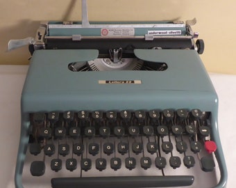 1950's Turquoise Underwood-Olivetti Lettera 22 Portable Typewriter - 1950's Olivetti-Ivrea Lettera 22 Portable Typewriter made in Italy