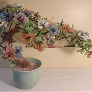 X-Large Artificial Glass Bonsai Tree in Celadon Pot - 24&quot; Pastel Multi-Coloured Glass Bonsai Tree - Large Glass Bonsai Tree Celadon Pot